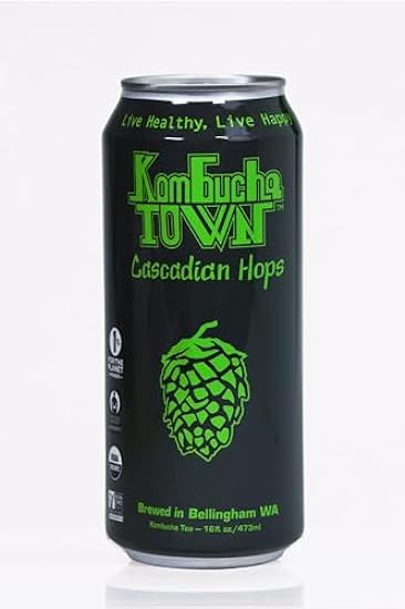 Organic Kombucha Tea Drink by Kombucha Town | Live Cultured Sparkling Energy Drink | Cascadian Hops Flavor | 16 Oz Can, 12-Pack 489752493