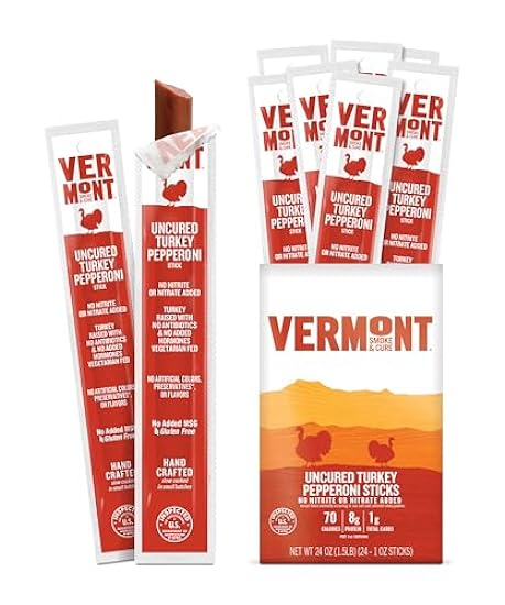 Snack Sticks by Vermont Smoke & Cure – Uncured Pepperoni – Turkey – Healthy Meat Protein – 1oz Jerky Sticks – 24 count carton 698596016