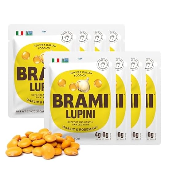 BRAMI Lupini Beans Snack, Garlic & Rosemary | 7g Plant Protein, 0g Net Carbs | Vegan, Vegetarian, Keto, Plant Based, Mediterranean Diet, Non Perishable | 5.3 Ounce (8 Count) 415608001