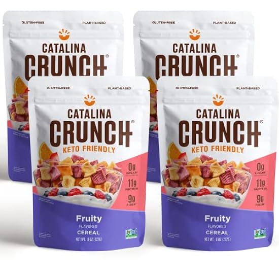 Catalina Crunch Fruity Keto Cereal 4 Pack (8oz Bags) | Low Carb, Sugar Free, Gluten Free | Keto Snacks, Vegan, Plant Based Protein | Breakfast Protein Cereals | Keto Friendly Food 810903610