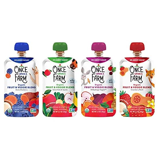 Once Upon a Farm | Organic Fruit & Veggie Blend | Blueberry, Kale Apple, Veggie, Strawberry | Cold-Pressed | No Sugar Added | Dairy-Free Plant Based | Variety Pack of 24 105775566